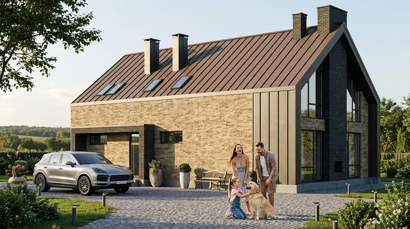 Проект дома с террасой из кирпича 175м²