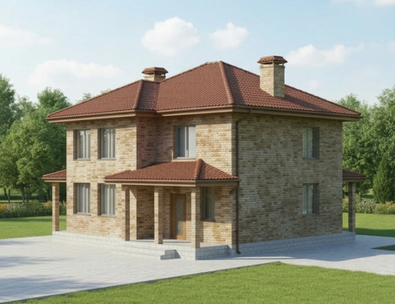 Проект двухэтажного дома из кирпича 180м²